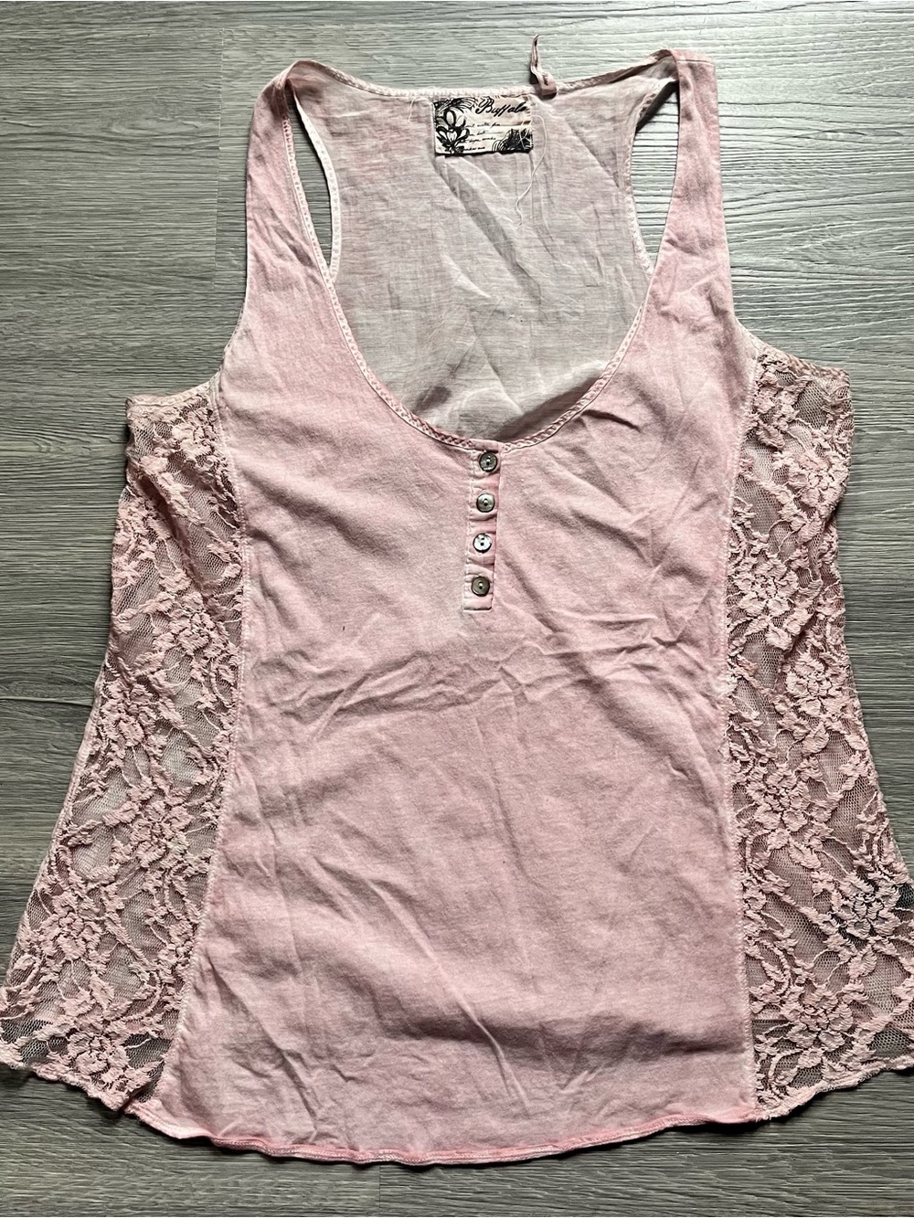 Boho Light Pink Lace-Panel Tank Top